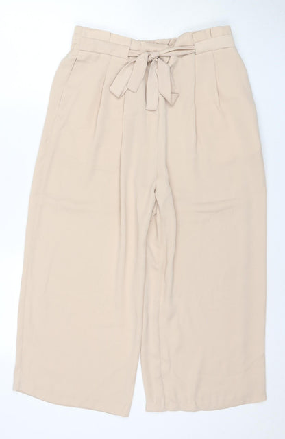 Womens UK Size L Zara Relaxed Fit Paperbag Beige Trousers