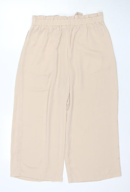 Womens UK Size L Zara Relaxed Fit Paperbag Beige Trousers
