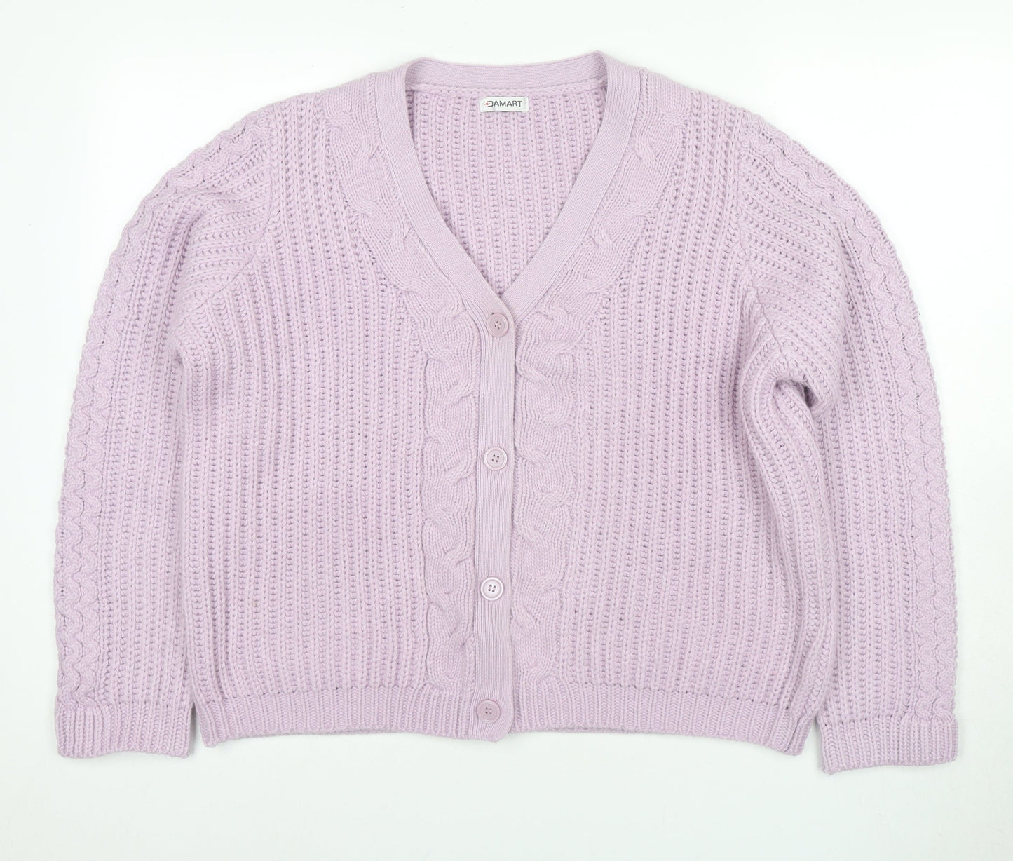 Damart Women's Purple V-Neck Cable-Knit Cardigan