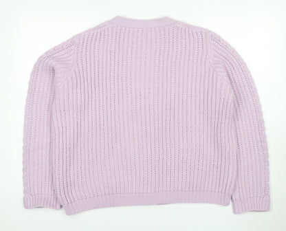 Damart Women's Purple V-Neck Cable-Knit Cardigan