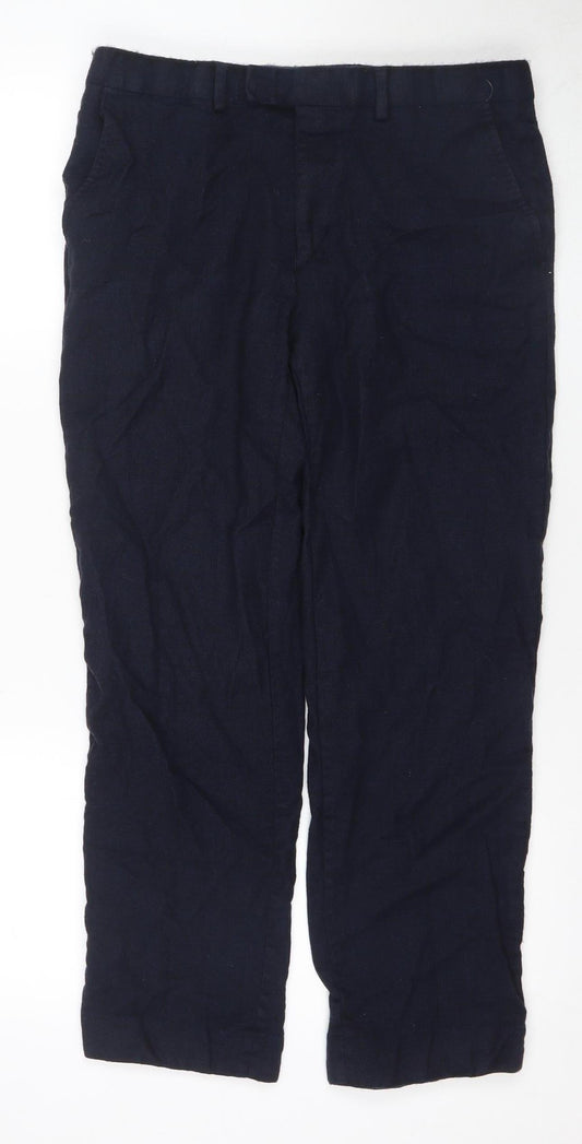 Marks and Spencer Men's Blue Regular Fit Trousers