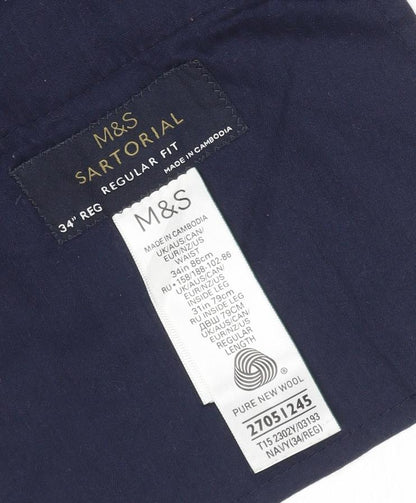 Marks and Spencer Men's Blue Regular Fit Trousers