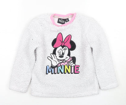 Disney Girls Minnie Mouse White Pyjama Top 5-6 Years Fleece