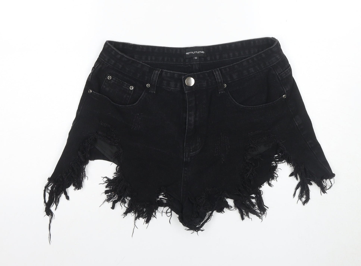 PRETTYLITTLETHING Women's Black Cut-Off Shorts Size 14