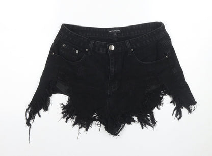 PRETTYLITTLETHING Women's Black Cut-Off Shorts Size 14