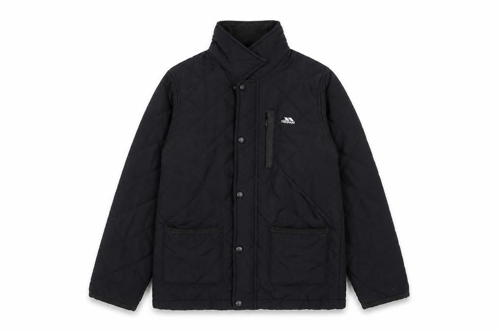 Front view of Trespass boys’ quilted black winter jacket 7-8 years