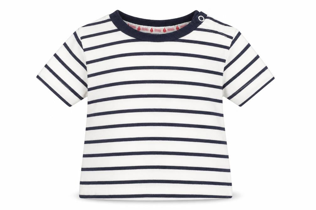 Front view of Jasper Conran unisex baby t-shirt, white striped, 0-12 months