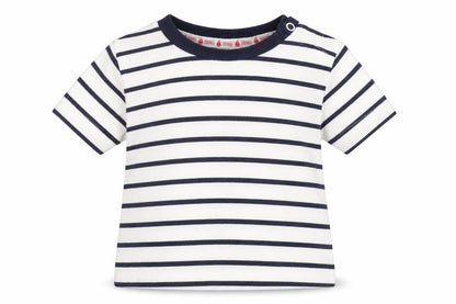 Front view of Jasper Conran unisex baby t-shirt, white striped, 0-12 months