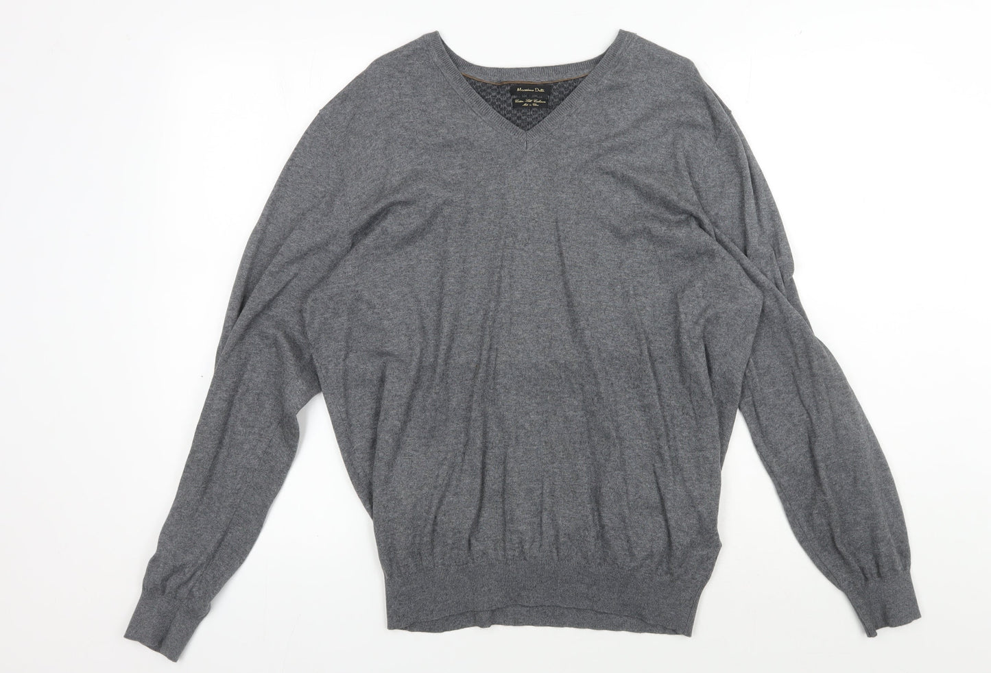 Massimo Dutti Men's Grey XL V-Neck Pullover Jumper