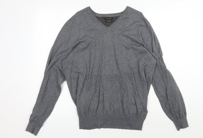 Massimo Dutti Men's Grey XL V-Neck Pullover Jumper