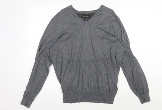 Massimo Dutti Men's Grey XL V-Neck Pullover Jumper