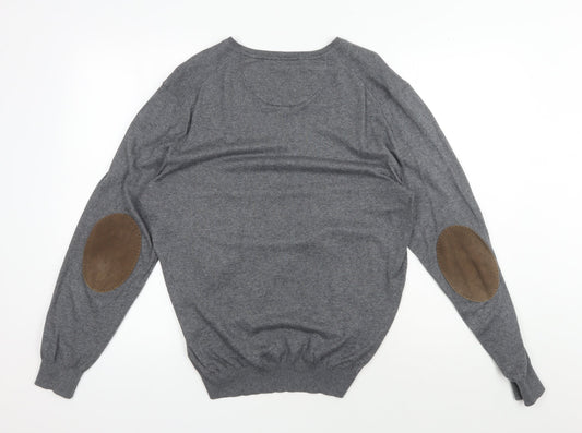 Massimo Dutti Men's Grey XL V-Neck Pullover Jumper