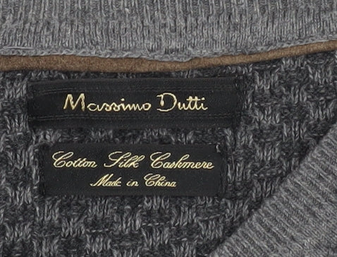 Massimo Dutti Men's Grey XL V-Neck Pullover Jumper