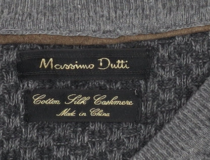Massimo Dutti Men's Grey XL V-Neck Pullover Jumper