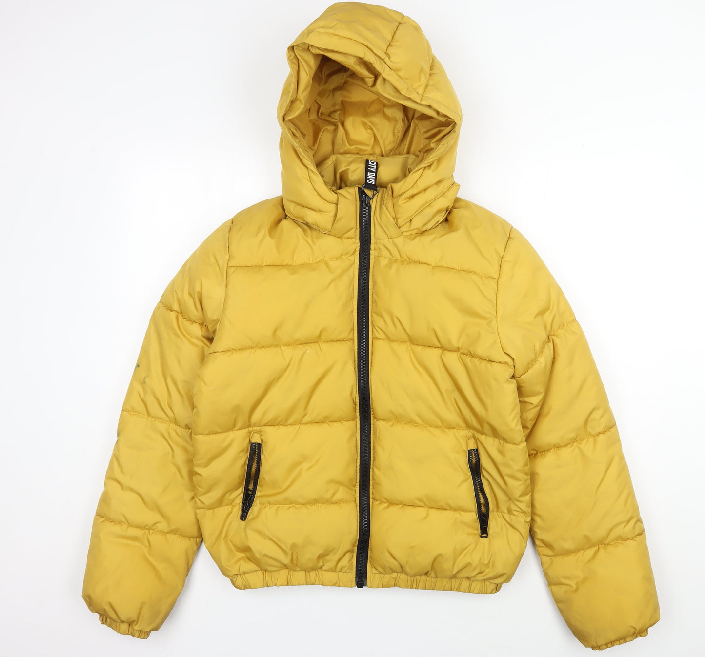 H&M Boys Yellow Puffer Jacket 13-14 Years Hooded Winter Coat