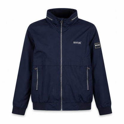 Front view of Regatta boys’ blue bomber jacket, size 13, full zip casual