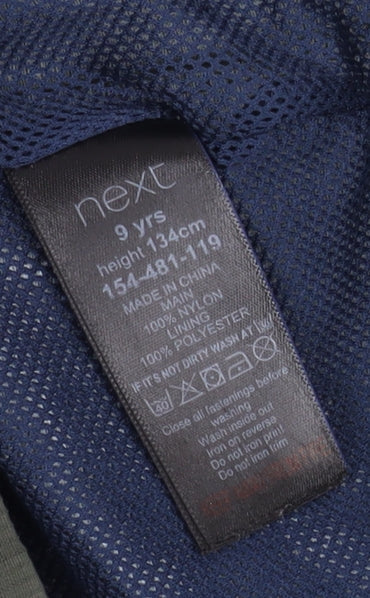 Next Boys Green Nylon Parka Jacket 9 Years - Full Zip Hooded Coat