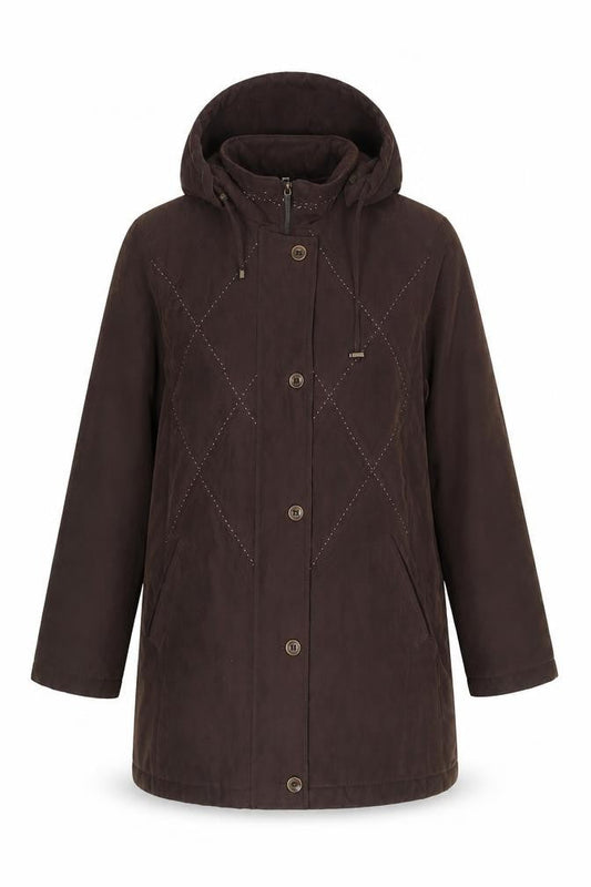 Kuss Women's Brown Rain Coat, Hooded, Long, Size L