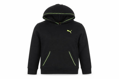 Front view of Puma boys’ black hoodie 6-7 years logo pullover jersey