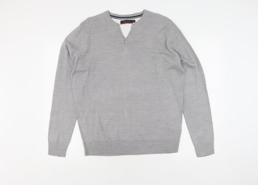 Pierre Cardin Men's Grey Henley Jumper M