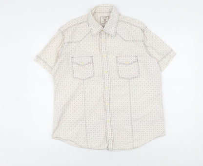 Jack & Jones Men's L White Geometric Short Sleeve Shirt