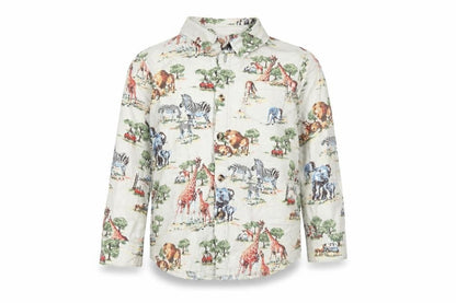 Front view of Cath Kids boys’ multicoloured animal print shirt 3-4 years