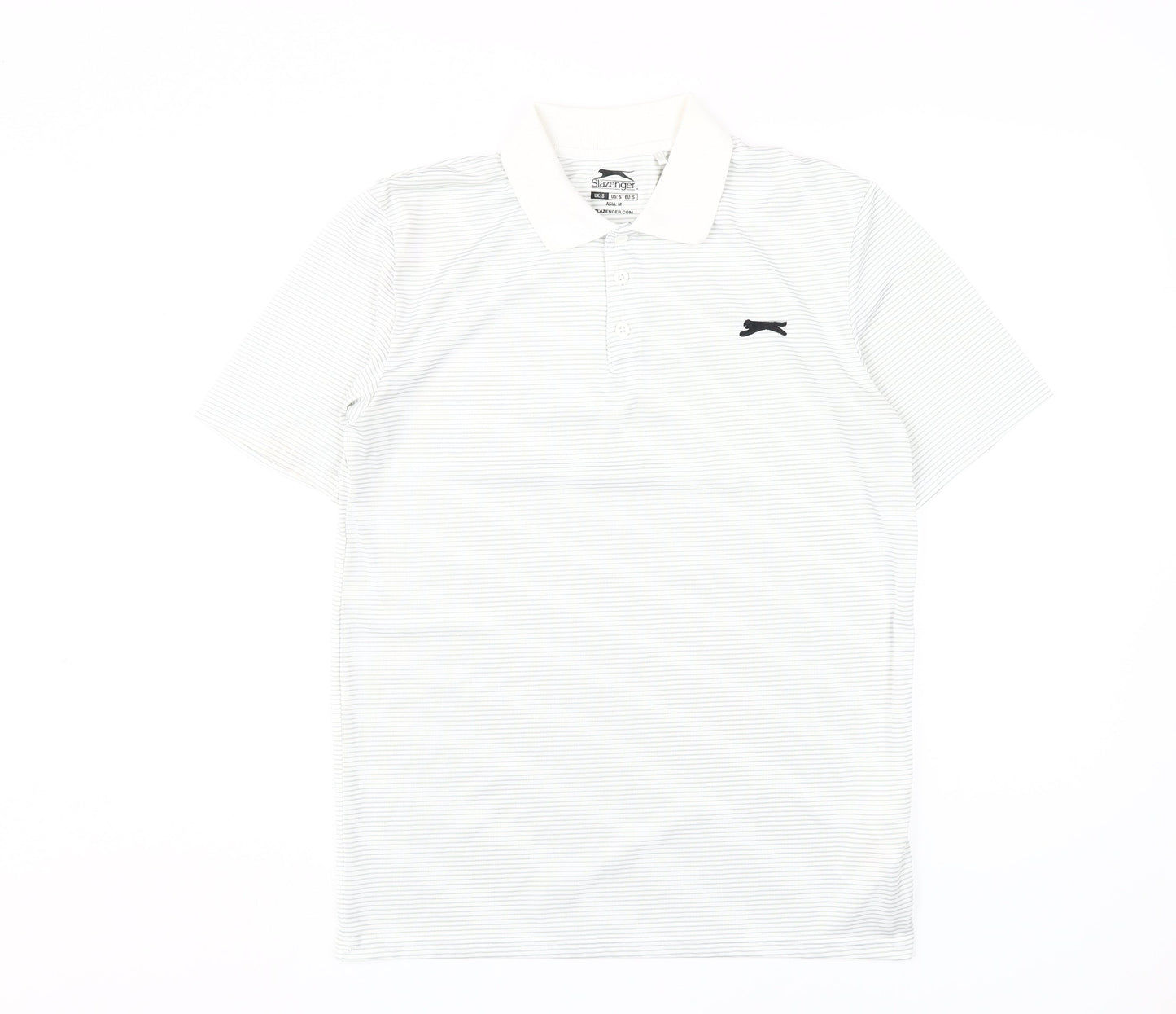 Slazenger Men's White Striped Polo - Size S, Sporty Style