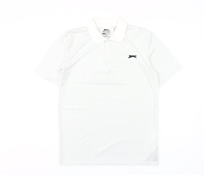 Slazenger Men's White Striped Polo - Size S, Sporty Style