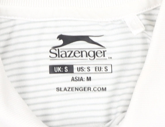 Slazenger Men's White Striped Polo - Size S, Sporty Style