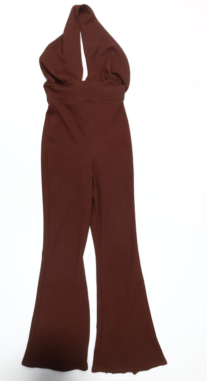 PrettyLittleThing Brown Petite Flared Jumpsuit, Size 6