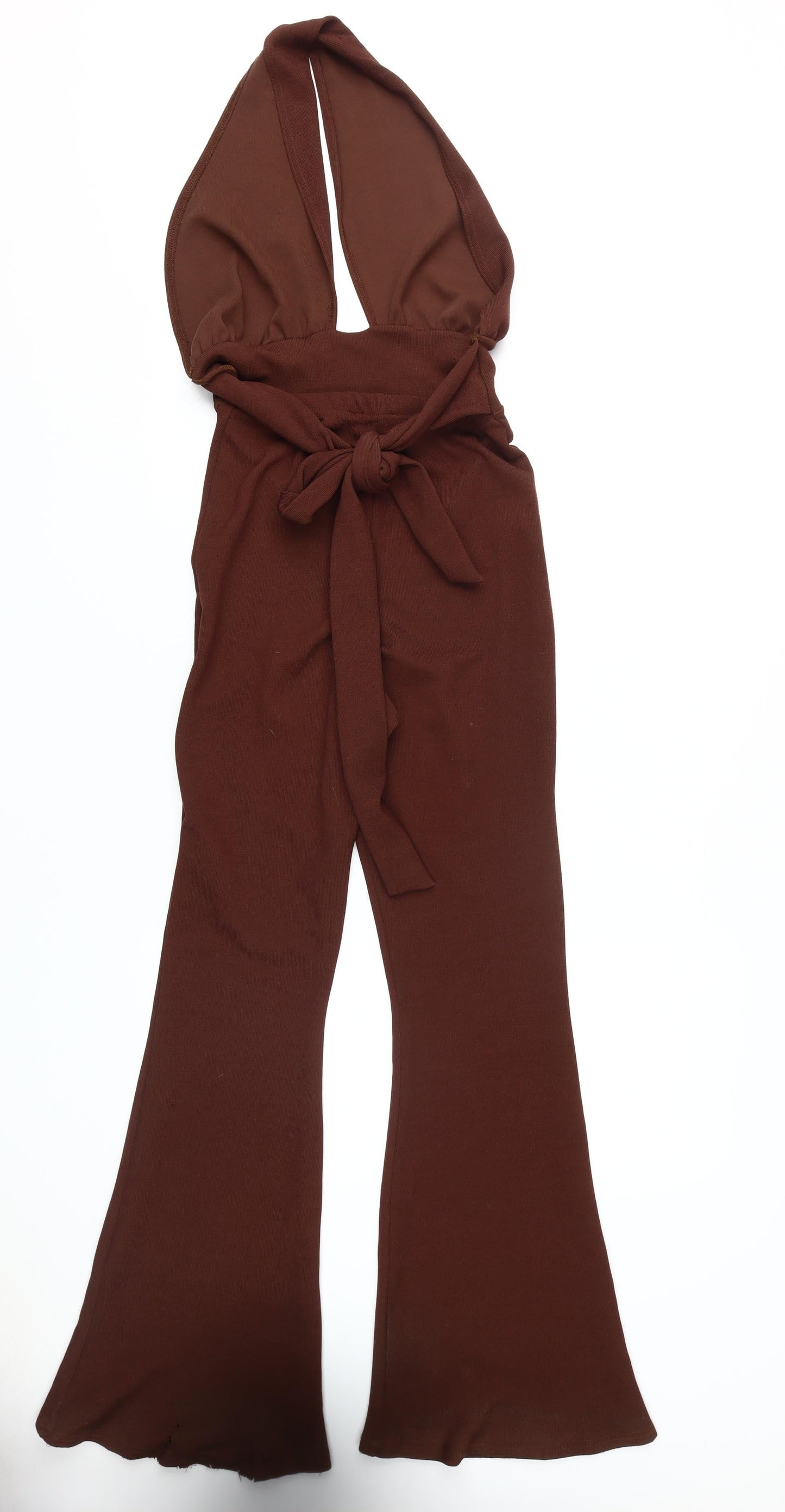 PrettyLittleThing Brown Petite Flared Jumpsuit, Size 6