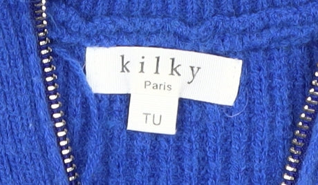 Kilky Paris Women's Blue Mock Neck Full Zip Jumper