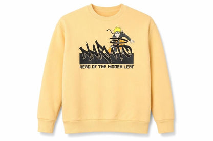 Front view of Naruto Shippuden boys’' orange graphic pullover sweatshirt 11-12y