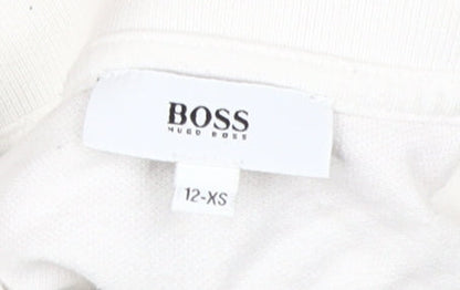 Hugo Boss Boys White Polo Shirt XS Short Sleeve Logo