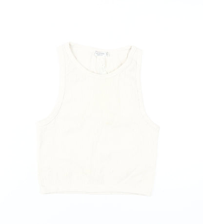 Womens UK Size L Stradivarius White Basic Tank