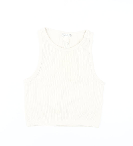 Womens UK Size L Stradivarius White Basic Tank