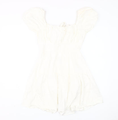Quiz Women's Ivory A-Line Puff Sleeve Dress Size 10