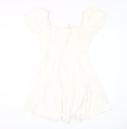 Quiz Women's Ivory A-Line Puff Sleeve Dress Size 10