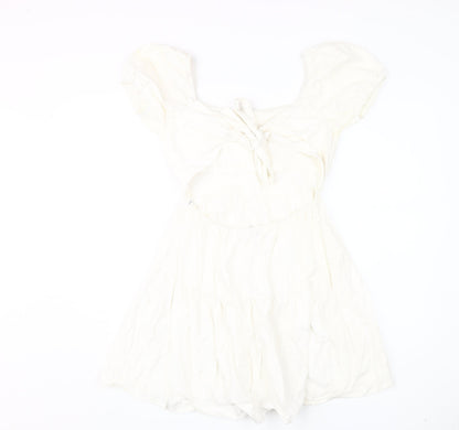 Quiz Women's Ivory A-Line Puff Sleeve Dress Size 10