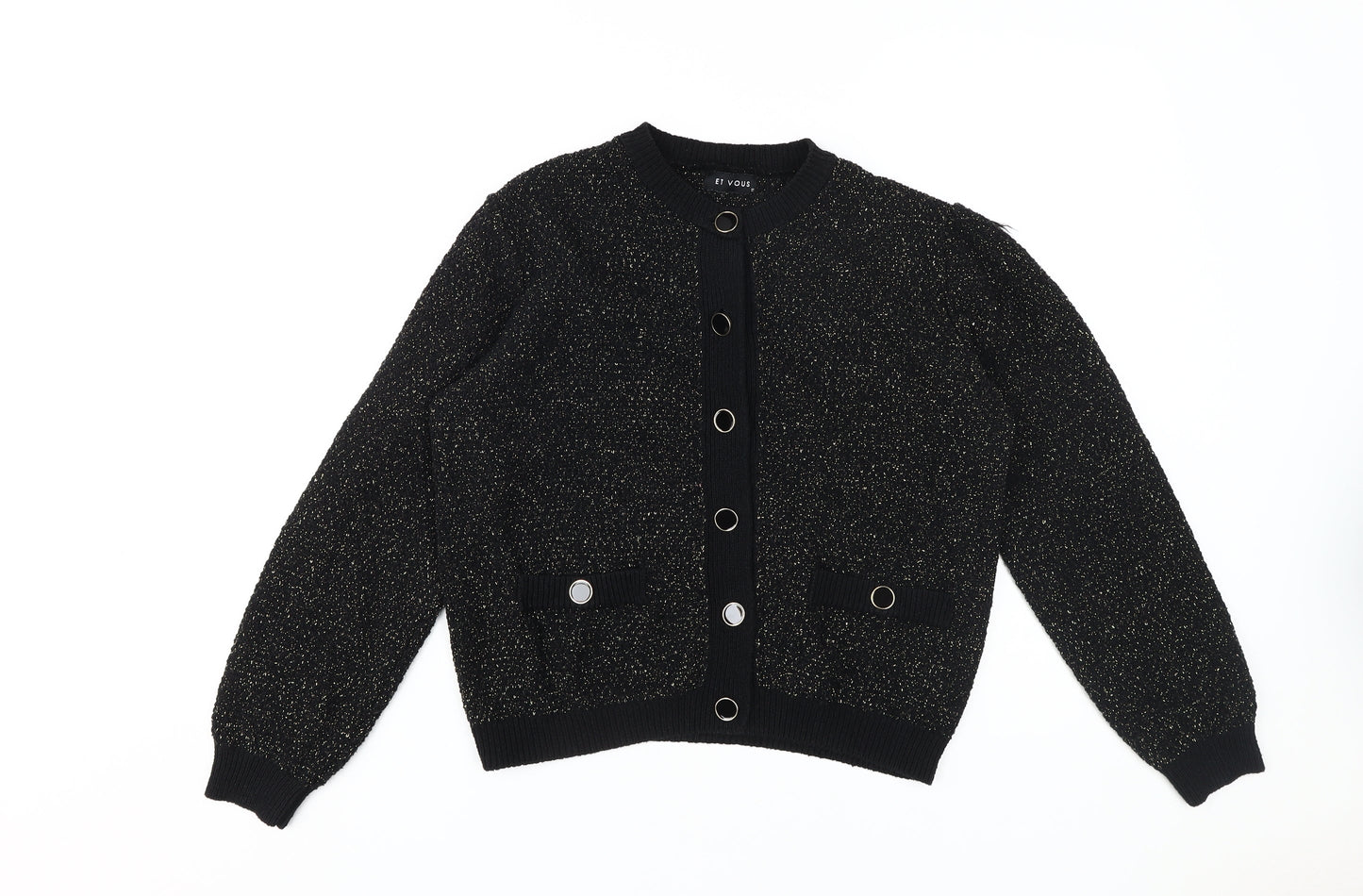Womens UK Size 12 ET VOUS Black Cardigan Jumper