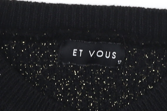 Womens UK Size 12 ET VOUS Black Cardigan Jumper