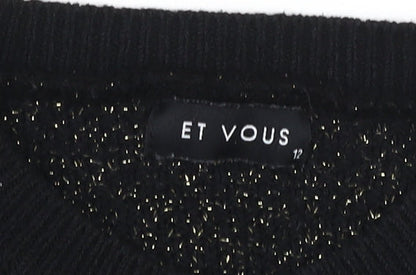 Womens UK Size 12 ET VOUS Black Cardigan Jumper