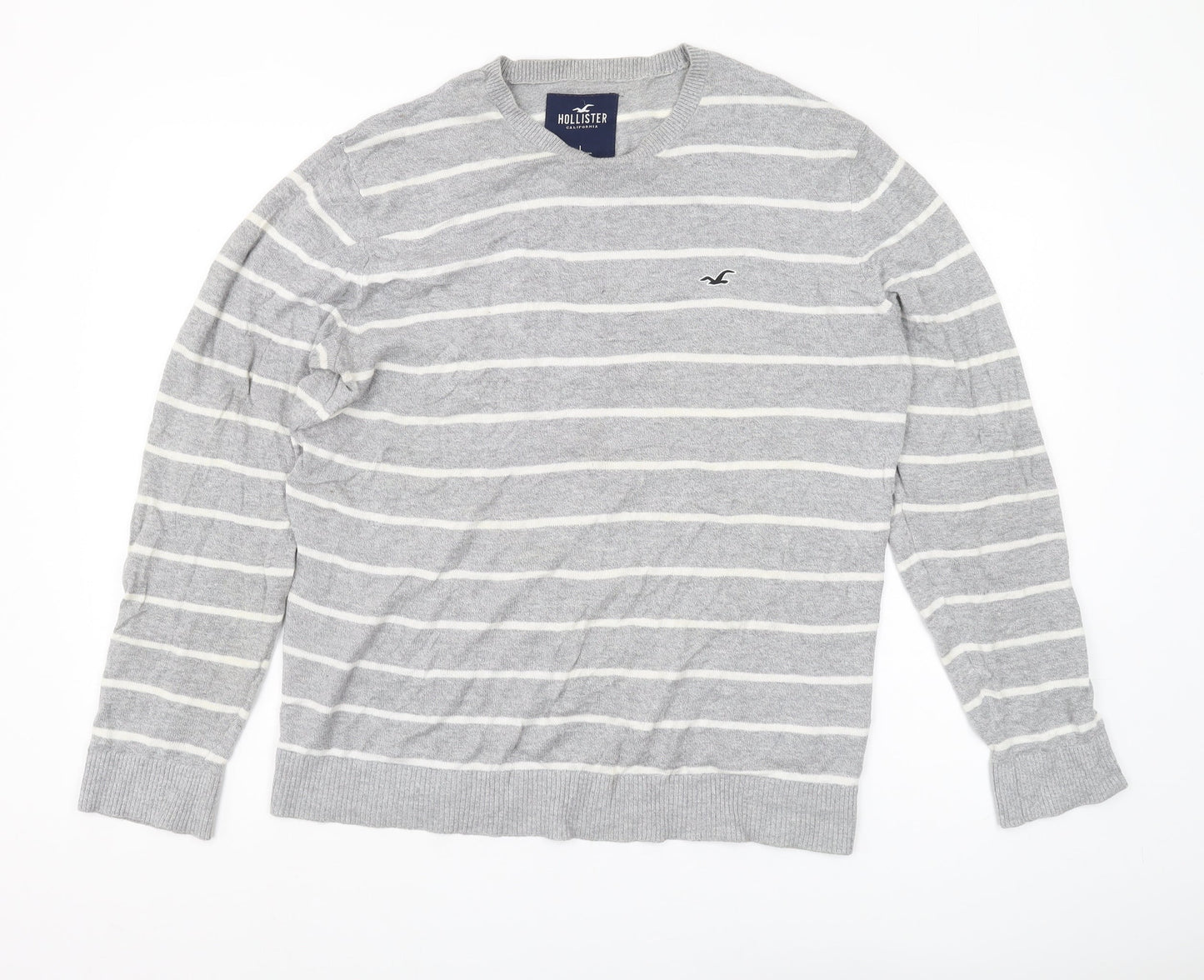 Hollister Mens Grey Striped Pullover Jumper L