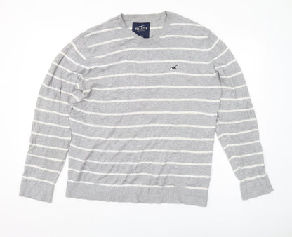 Hollister Mens Grey Striped Pullover Jumper L