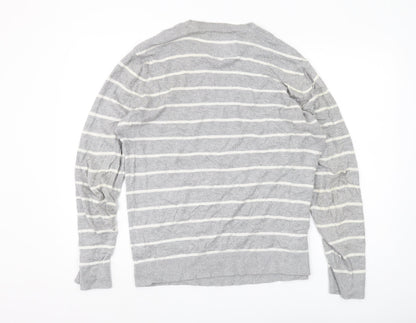 Hollister Mens Grey Striped Pullover Jumper L