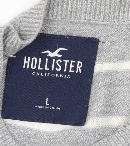 Hollister Mens Grey Striped Pullover Jumper L