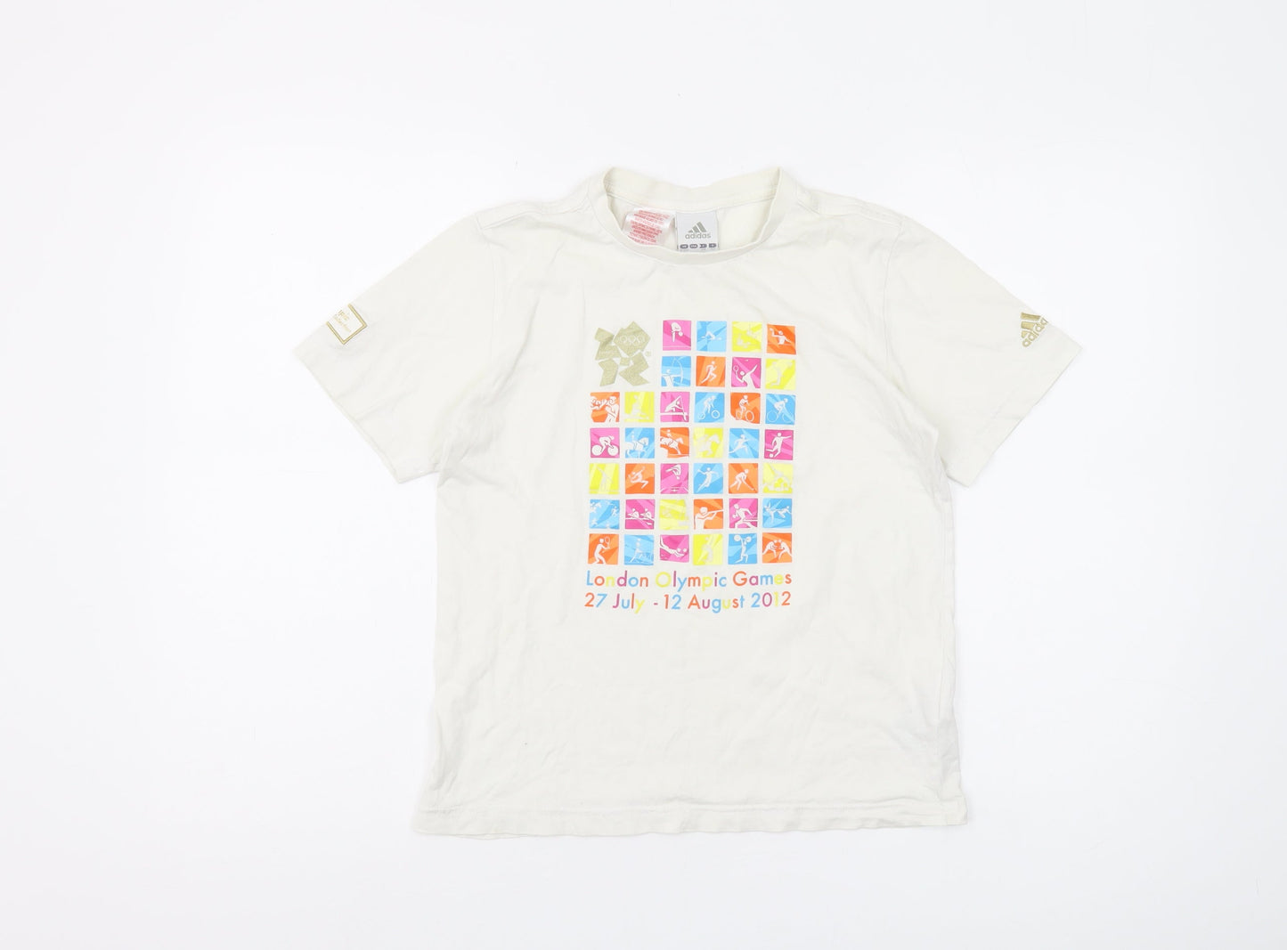 Adidas Boys' White Olympic Graphic T-Shirt, Size 12 - Casual Style