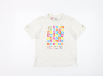 Adidas Boys' White Olympic Graphic T-Shirt, Size 12 - Casual Style