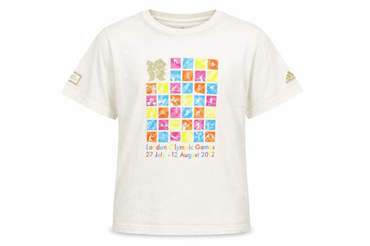 Front view of Adidas boys’' white olympic graphic t-shirt, size 12, - casual style
