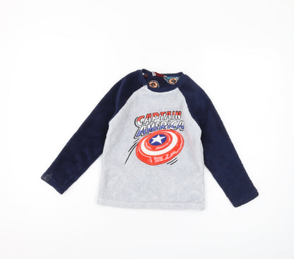 Marvel Boys Grey Navy Captain America Pullover Sweatshirt, 6 Years